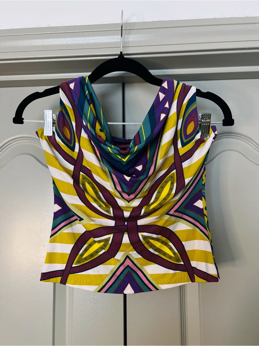 Nicole Miller 100% Silk Printed Cowl Neck Y2K Top Size M